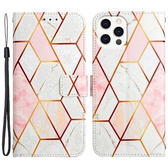 YB Pattern Printing Leather Series-5 for iPhone 14 Plus 6.7 inch PU Leather Case Magnetic Clasp Stand Function Marble Pattern Printing Flip Wallet Cover with Strap