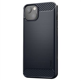 MOFI for iPhone 14 Plus 6.7 inch Anti-stain Soft TPU Back Cover Brushed Surface Carbon Fiber Phone Case