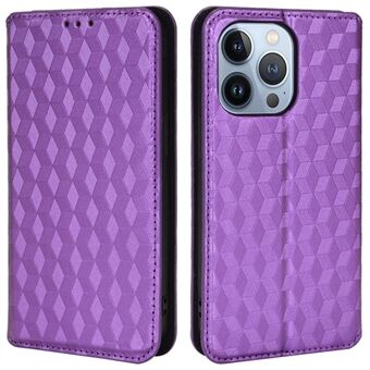 Imprinted Rhombus Pattern Phone Case for iPhone 14 Plus 6.7 inch, Magnetic Closure PU Leather Stand Wallet Cover