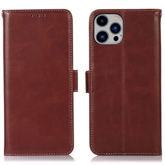 Genuine Cowhide Leather Case for iPhone 14 Plus 6.7 inch, RFID Blocking Crazy Horse Texture Wallet Stand Phone Cover