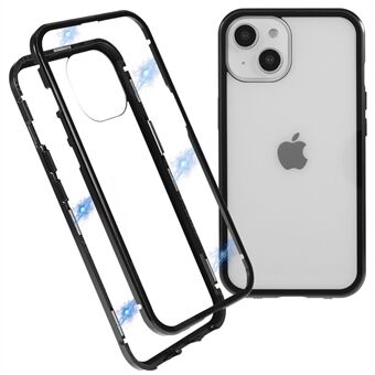 For iPhone 14 Plus Safety Buckle Clear Cover Double Sides Tempered Glass Magnetic Adsorption Metal Bumper Straight Edge Phone Case