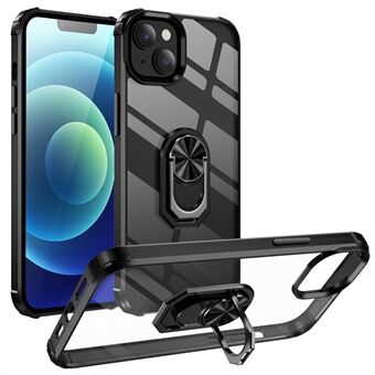 For iPhone 14 Plus 6.7 inch Shock Absorbing Ring Holder Kickstand PC + TPU Hybrid Phone Case with Built-in Metal Sheet