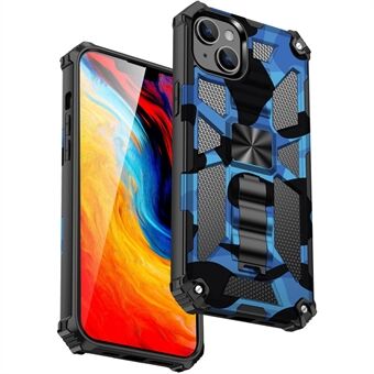 For iPhone 14 Plus 6.7 inch Anti-drop Camouflage Design Hard PC TPU Phone Cover Anti-Slip Military Grade Kickstand Case