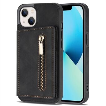 For iPhone 14 Plus 6.7 inch Well Protection Zipper Pocket Phone Wallet Case PU Leather Coated TPU Mobile Phone Cover Card Holder Kickstand