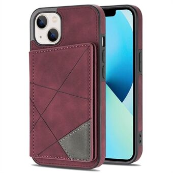 For iPhone 14 Plus 6.7 inch Line Splicing Imprinted Cellphone Case Card Pocket Kickstand Wear-resistant PU Leather Phone Cover