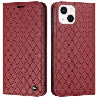 Rhombus Pattern Embossed Phone Case for iPhone 14 Plus 6.7 inch Scratch Resistant Cover with Wallet Litchi Texture PU Leather Stand Case RFID Blocking Phone Shell