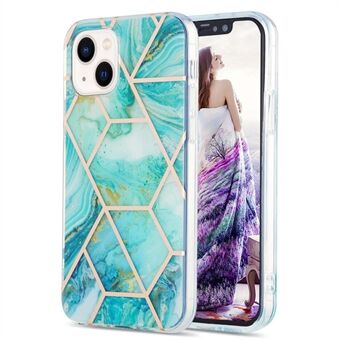 For iPhone 14 Plus 6.7 inch YB IMD Series-3 Anti-fingerprint Marble Pattern Double-sided Electroplating Splicing IMD Light Slim Soft TPU Protector