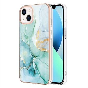 For iPhone 14 Plus 6.7 inch YB IMD Series-2 Stylish Marble Pattern IMD Phone Cover Electroplating Edge Flexible TPU Case