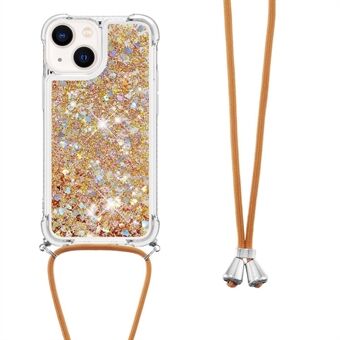 YB Quicksand Series-4 for iPhone 14 Plus 6.7 inch Liquid Glitter Case Quicksands Waterfall Flowing Sparkle Moving Soft TPU Protective Cover with Lanyard