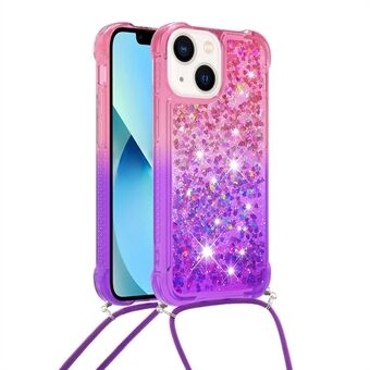 For iPhone 14 Plus 6.7 inch YB Quicksand Series-6 Gradient Color Quicksand Phone Cover Reinforced Corner TPU Case with Lanyard