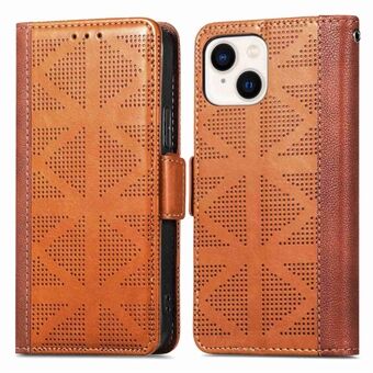 For iPhone 14 Plus 6.7 inch Cross Rhombus Imprinted PU Leather Cover Wallet Stand Scratch Resistant Protective Phone Case