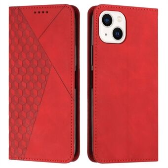 Rhombus Pattern Imprinted Case for iPhone 14 Plus 6.7 inch, Stand Design PU Leather Magnetic Auto-absorbed Phone Cover with Wallet