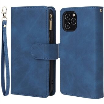 For iPhone 14 Plus 6.7 inch  Drop-proof Zipper Pocket Phone Wallet Case with Multiple Card Slots Protective PU Leather Flip Cover Stand