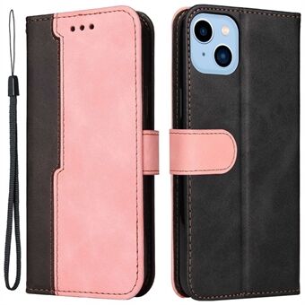 For iPhone 14 Plus Business Style Dual-color Splicing PU Leather Full Protection Phone Cover Flip Stand Wallet Drop-proof Case