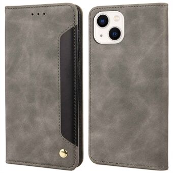 For iPhone 14 Plus Splicing Wallet Stand Phone Case Skin-touch PU Leather TPU Full Protection Cover