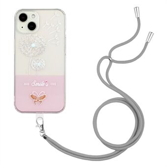 For iPhone 14 Plus Soft TPU Phone Case Scratch-resistant Embossment Lacquered Butterfly Shell with Lanyard