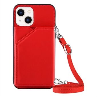 YB-1 Series for iPhone 14 Plus Skin-touch PU Leather Coated TPU Phone Case with Card Holder Kickstand and Shoulder Strap