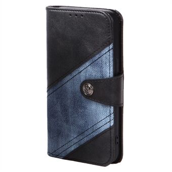 For iPhone 14 Plus Folio Flip PU Leather Case Crazy Horse Texture Splicing Protective Phone Cover with Wallet Stand