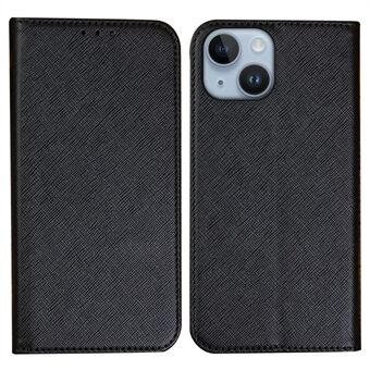 For iPhone 14 Plus Shockproof PU Leather Magnetic Wallet Phone Case Cross Texture Stand Anti-wear Cell Phone Protective Cover