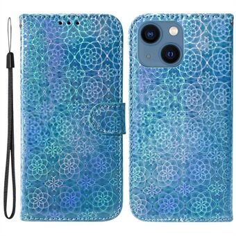 For iPhone 14 Plus PU Leather Dazzling Flower Pattern Case Folio Flip Anti-shock Phone Protector with Stand Wallet