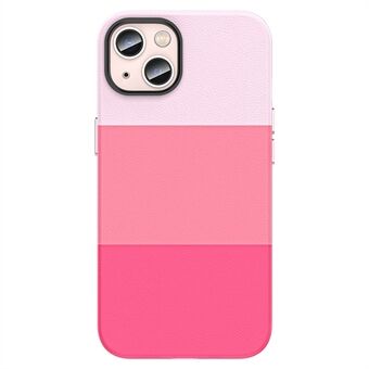 For iPhone 14 Plus Back Shell, Three Color Splicing Leather Coated PC Cell Phone Case