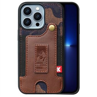 For iPhone 14 Plus Card Slot Design Jeans Cloth + Leather Coated TPU Shockproof Phone Case with Hand Strap