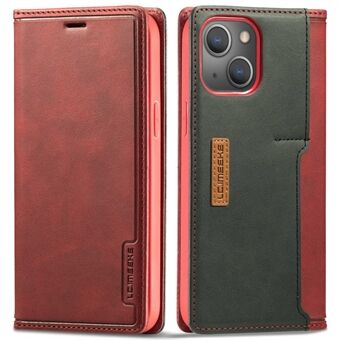 LC.IMEEKE LC-001 Series for iPhone 14 Plus Magnetic Adsorption Color Splicing PU Leather Phone Protective Case Card Holder Drop-proof Cover