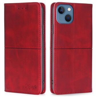 For iPhone 14 Plus Adjustable Stand Magnetic Auto-absorbed Case Cowhide Textured PU Leather+TPU Anti-fall Cover with Card Slots