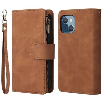 For iPhone 14 Plus Zipper Pocket Card Slots Design PU Leather Phone Cover Wallet Stand Drop-proof Case