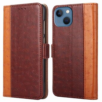 For iPhone 14 Plus Ostrich Texture Magnetic Close Collision Resistant Flip Folio Case Wallet Stand PU Leather+TPU Inner Shell