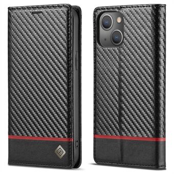 LC.IMEEKE for iPhone 14 Plus Carbon Fiber Texture Wallet Stand Design PU Leather Magnetic Auto Closing Phone Case Cover