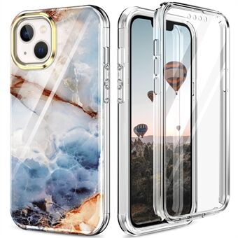 For iPhone 14 Plus All-inclusive Protection IMD Pattern Case Four Corners Anti-fall 3-in-1 Anti-wear PC+TPU Shell with Built-in PET Screen Film