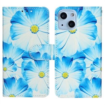 For iPhone 14 Plus Marble Pattern Printing Protective Cover PU Leather Wallet Stand Drop-proof Phone Case