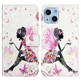 For iPhone 14 Plus 3D Pattern Printing PU Leather Case Full Protection Stand Wallet Phone Cover