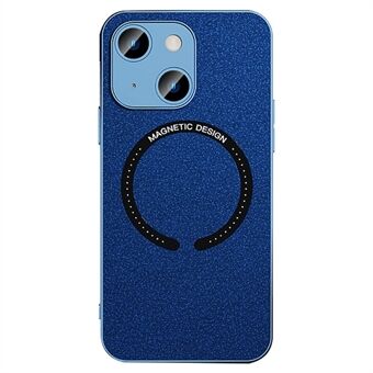 For iPhone 14 Plus Compatible with MagSafe Magnetic Charging Phone Case PU Leather Texture Electroplated Phone Cover