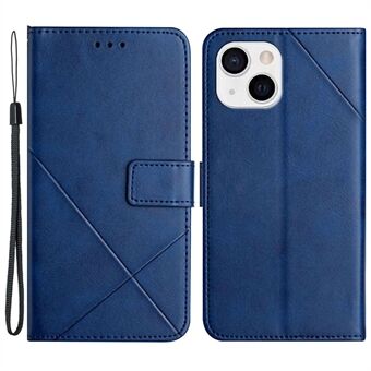 For iPhone 14 Plus Solid Color Stand Wallet Case PU Leather Line Imprinting Folio Flip Phone Cover