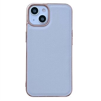 For iPhone 14 Plus Anti-scratch Phone Case Textured Genuine Cowhide Leather Coated TPU+PC Nano Electroplating Back Cover