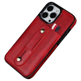 For iPhone 14 Plus Precise Cutout Anti-fall Phone Case Card Slot Kickstand Hand Grip Strap Design PU Leather+TPU Cover