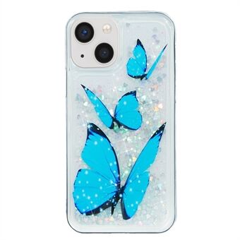 For iPhone 14 Plus Bling Glitter Liquid Floating Quicksand Case Pattern Printing Clear Soft TPU Protective Phone Cover