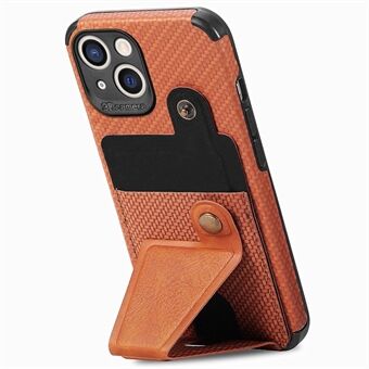 For iPhone 14 Plus Anti-scratch Phone Case K-shape Kickstand Carbon Fiber Texture Phone Cover Card Holder