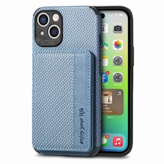 Shockproof Phone Cover For iPhone 14 Plus, Carbon Fiber Texture Magnetic RFID Blocking PU Leather Coated TPU Phone Case with Kickstand