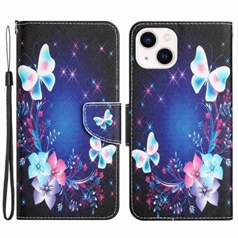 Pattern Printing Shockproof Phone Case for iPhone 14 Plus, Cross Texture PU Leather Wallet Folio Flip Stand Cover