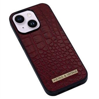 VIETAO For iPhone 14 Plus Phone Case Business Style Crocodile Texture PU Leather+PC+TPU Shockproof Phone Cover