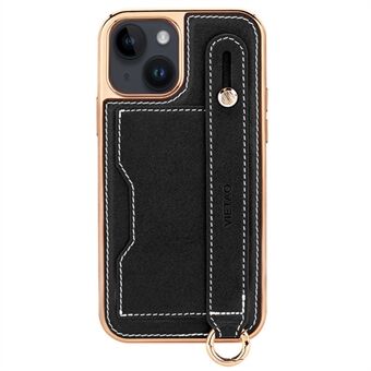 VIETAO For iPhone 14 Plus Electroplating Phone Case Kickstand Card Holder Shockproof Phone Cover with Lanyard