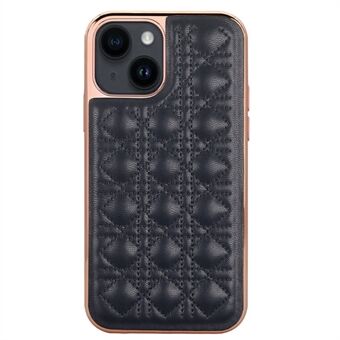 VIETAO Anti-Fall Phone Case for iPhone 14 Plus Protective Case Electroplating TPU+PU Leather Rattan Plaid Texture Shockproof Cover