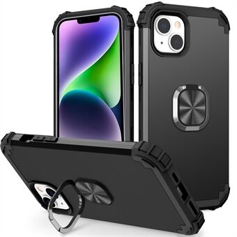 For iPhone 14 Plus L-Style Shockproof Phone Case Kickstand Ring Holder Scratch-resistant Phone Back Cover