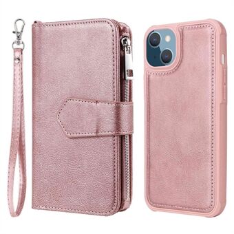 KT Multi-functional Series-4 Zipper Pocket Leather Case for iPhone 14 Plus, Detachable 2-in-1 Anti-scratch Wallet Stand Phone Cover