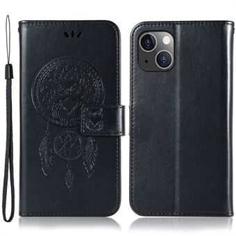 PU Leather Phone Case for iPhone 14 Plus, Imprinted Owl Dream Catcher Pattern Wallet Stand Flip Phone Shell