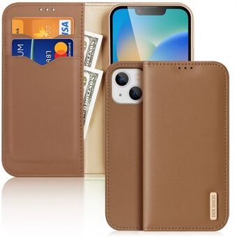 DUX DUCIS Hivo Series for iPhone 14 Plus Magnetic Closure Phone Wallet Case RFID Blocking Genuine Leather Anti-scratch Folio Flip Cover Stand