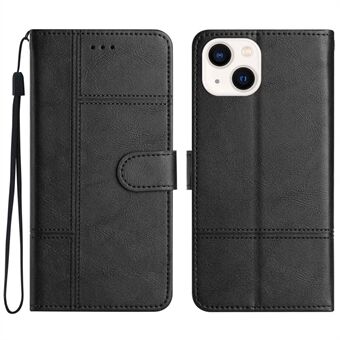 For iPhone 14 Plus Business Style Phone Case Stand Cowhide Texture PU Leather Magnetic Closure Flip Wallet Cover Anti-drop Phone Shell